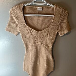 Tan Ribbed Knit Women's Top